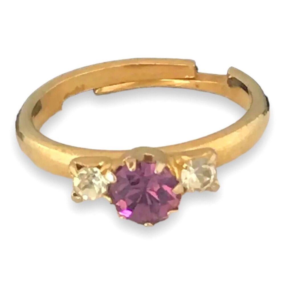 Vintage 1960s Ring Gold Tone Prong Set Rhinestone Crystals Mid Century - 4X